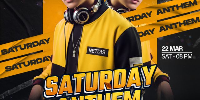 Saturday Anthem Night Club Flyer Yellow and Black Backgrounds